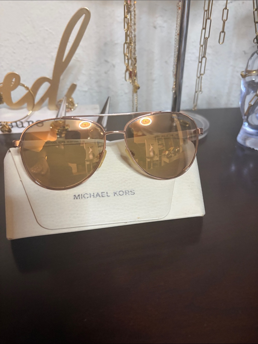 Michael Kors Rose Gold Frame Sunglasses with Amber Lenses